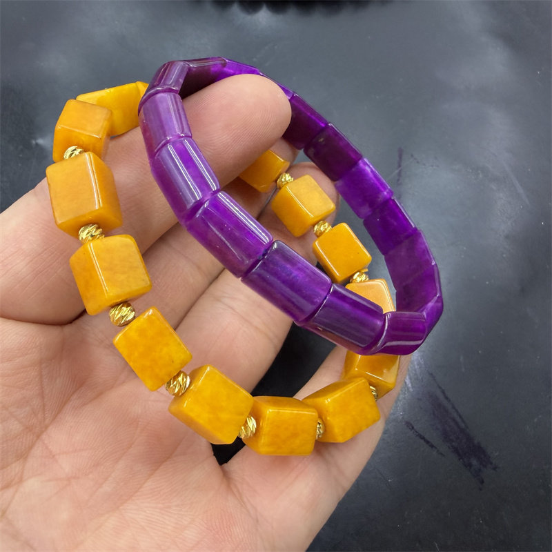 四海玉器 新款黄龙玉方糖手链 紫色舒俱来手排 手串