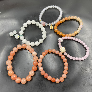 天然玉石桃花酿玉石圆珠手链 女款精美粉色小珠子手串 南瓜手串