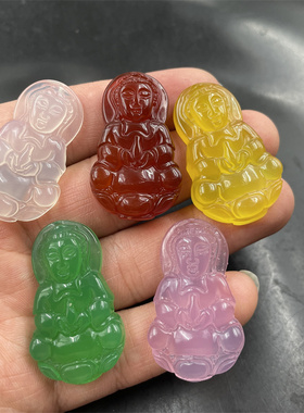 天然正品冰种白玉髓小观音吊坠 绿色玉观音挂件 玛瑙观音玉坠粉色