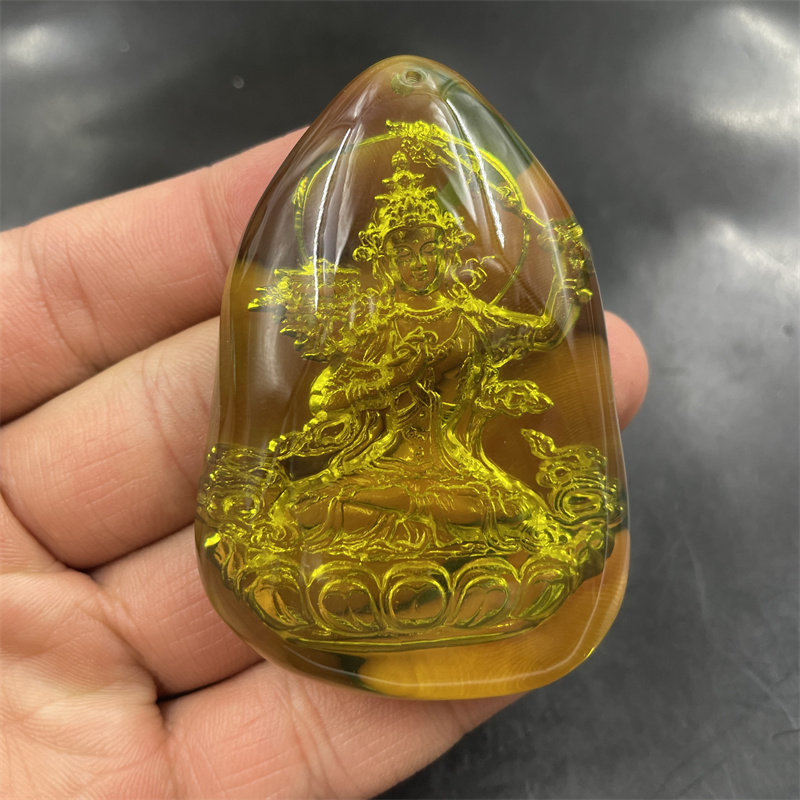 冰种二代琥珀孔雀吊坠 大号琥珀蜜蜡度母观音挂件 虎 龙凤牌 财神