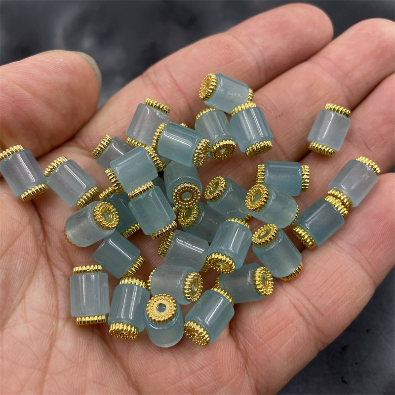 四海玉器 DIY饰品配件镶嵌蓝水翠玉筒珠散珠 散批