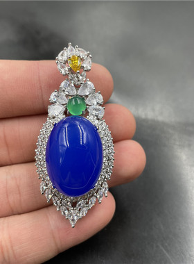 四海925银镶嵌蛋形玛瑙蓝玉髓