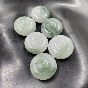 四海玉器 新款精品3厘米白底青天山翠玉平安扣吊坠 挂件 玉坠