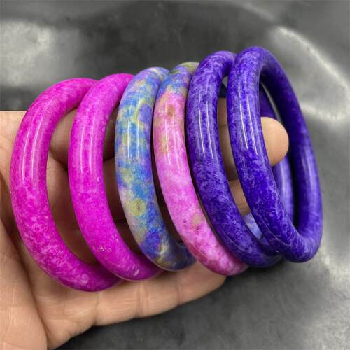 四海玉器 紫色舒俱来圆条手镯 女款彩色玉手镯 桃花玉手镯 特价