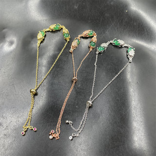 四海玉器 镶嵌绿玉髓貔貅手链 翠绿色玛瑙手串 女式可伸缩细手链