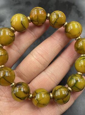 四海玉器 新款黄色龙纹玛瑙圆珠手链 手串 特价