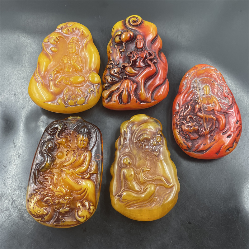 四海玉器 复古做旧优化老蜜蜡观音吊坠 琥珀蜜蜡悟道牌子 挂件