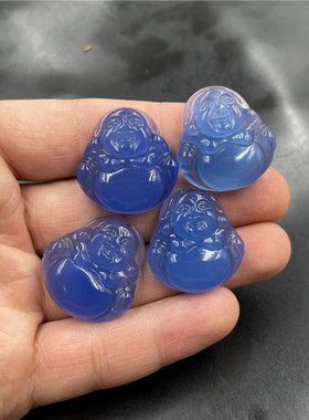 四海玉器 天然正品蓝玉髓弥勒佛吊坠 蓝色玛瑙小佛挂 玉坠