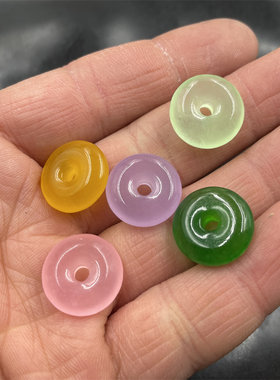 17mm冰种翠绿色玉石平安扣吊坠 粉色芙蓉玉平安扣 冰白色玉坠黄玉