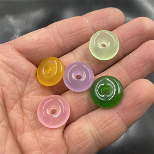 17mm冰种翠绿色玉石平安扣吊坠 粉色芙蓉玉平安扣 冰白色玉坠黄玉