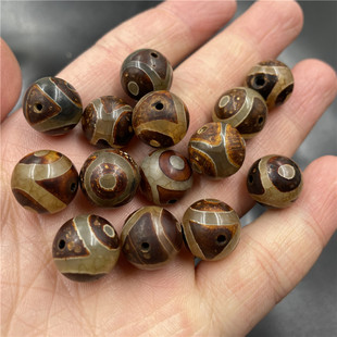 四海玉器 藏式复古三眼天珠玛瑙圆珠散珠 14毫米老玛瑙珠子散批
