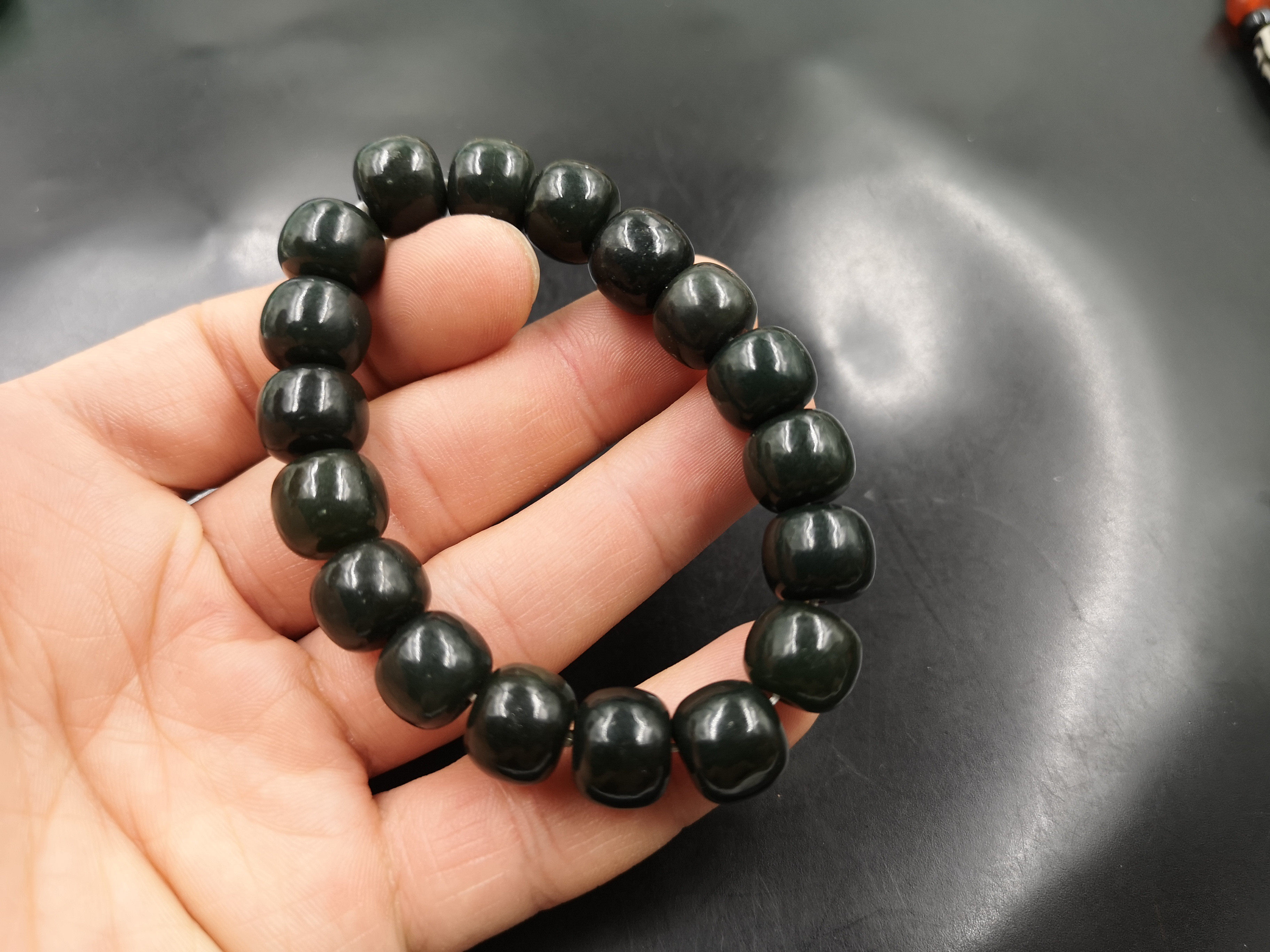 四海玉器 天然和田玉青玉算盘珠手链 和田玉苹果珠手串 特价