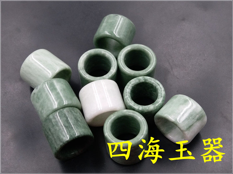 四海玉器 天然玉石扳指 男款玉扳指指环 白底青贵州翠扳指 指环