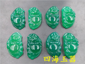 四海玉器 天然正品冰种绿玉髓玛瑙弥勒佛吊坠 绿色玛瑙立体佛吊坠