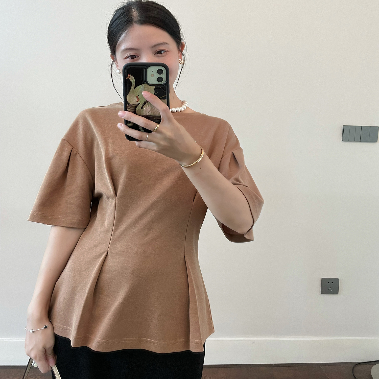 MINIKAT2025 重磅气质 敲显腰细 设计感落肩T恤上衣小个子