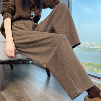 秋冬新款毛呢哈伦裤女八分小个子加绒保暖显瘦姐姐裤气质休闲大码