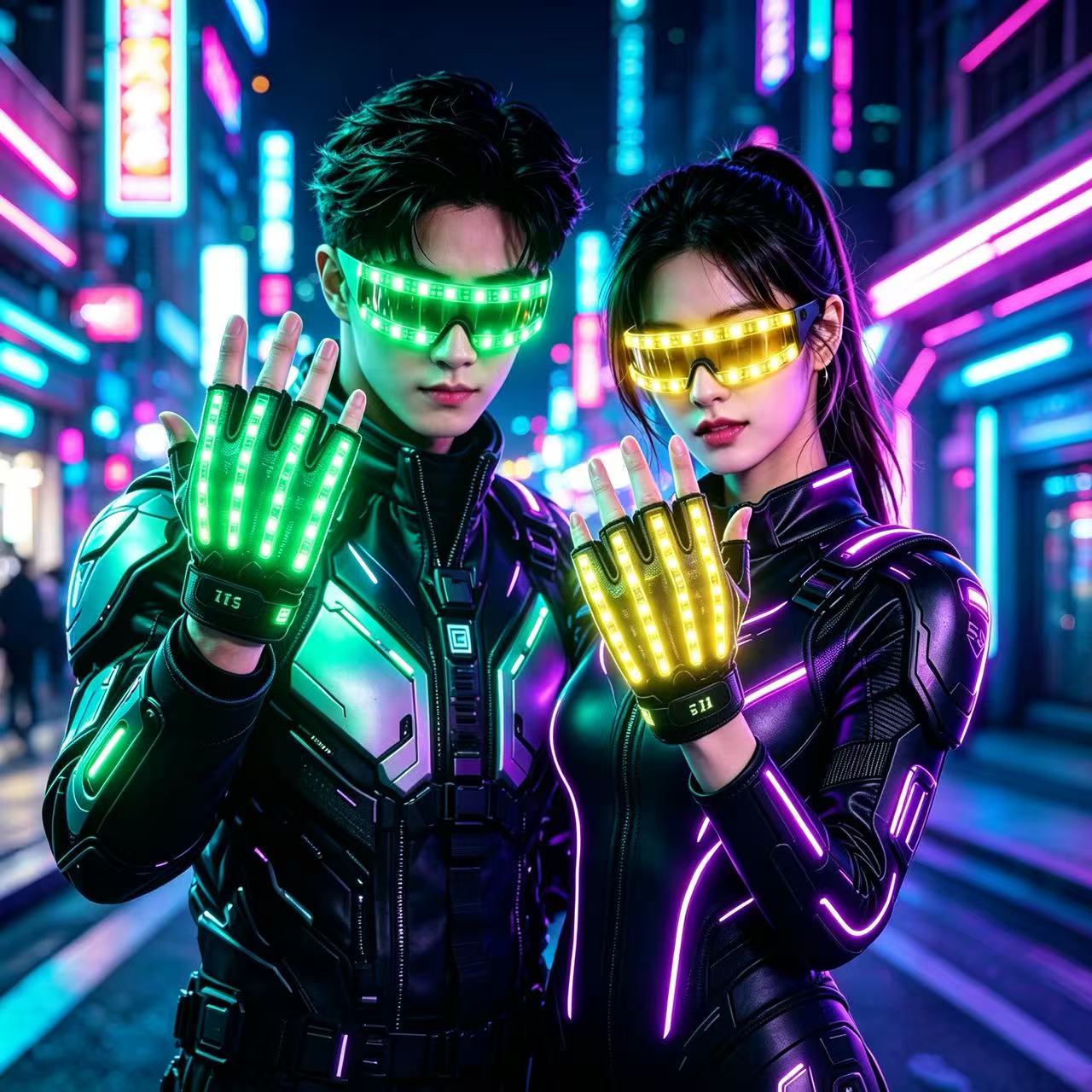 LED手套cosplay爆闪眼镜直播道具夜店DJ蹦迪演出道具