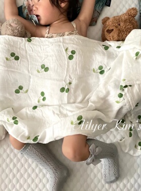 「金艾莉儿Dē围兜兜」夏季新生儿竹纤维双层纱巾A类宝宝浴巾盖毯