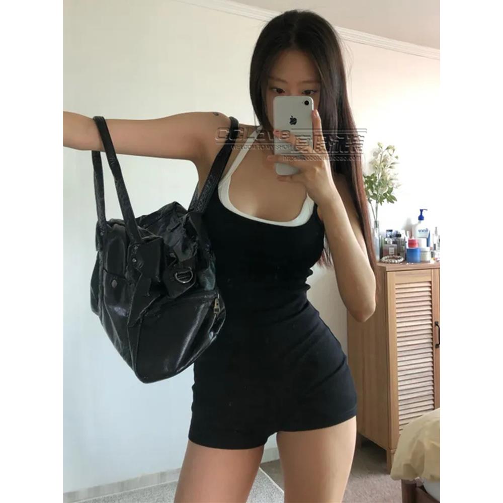 泳衣女2025新款夏高级感女款保守长袖平角裤连体撞色风显瘦游泳衣