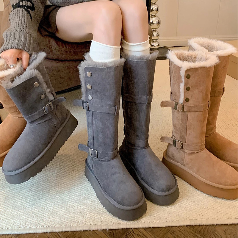 内增高雪地靴女款2025年冬季新款加厚加绒厚底保暖长筒靴高筒棉靴