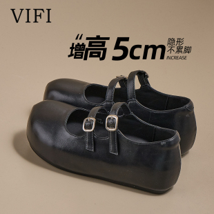 2026春季新款复古黑色玛丽珍鞋女双扣增高5cm百搭软底单鞋勃肯鞋