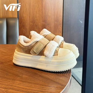 魔术贴休闲百搭板鞋 厚底增高保暖德迅鞋 加厚加绒棉鞋 新款 2024冬季
