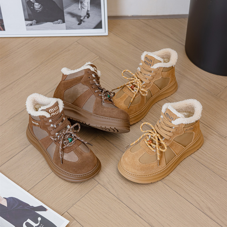 真皮厚底运动鞋女美拉德风2025冬季新款加绒德训鞋休闲保暖棉鞋潮