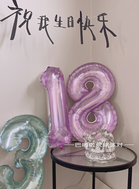 32寸水晶果冻色数字气球18岁生日派对紫色蓝色成人儿童装饰布置