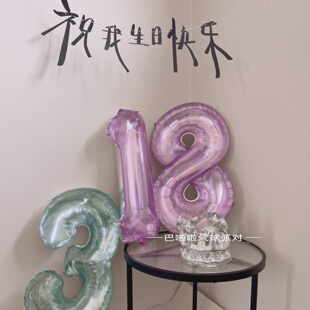 32寸水晶果冻色数字气球18岁生日派对紫色蓝色成人儿童装饰布置