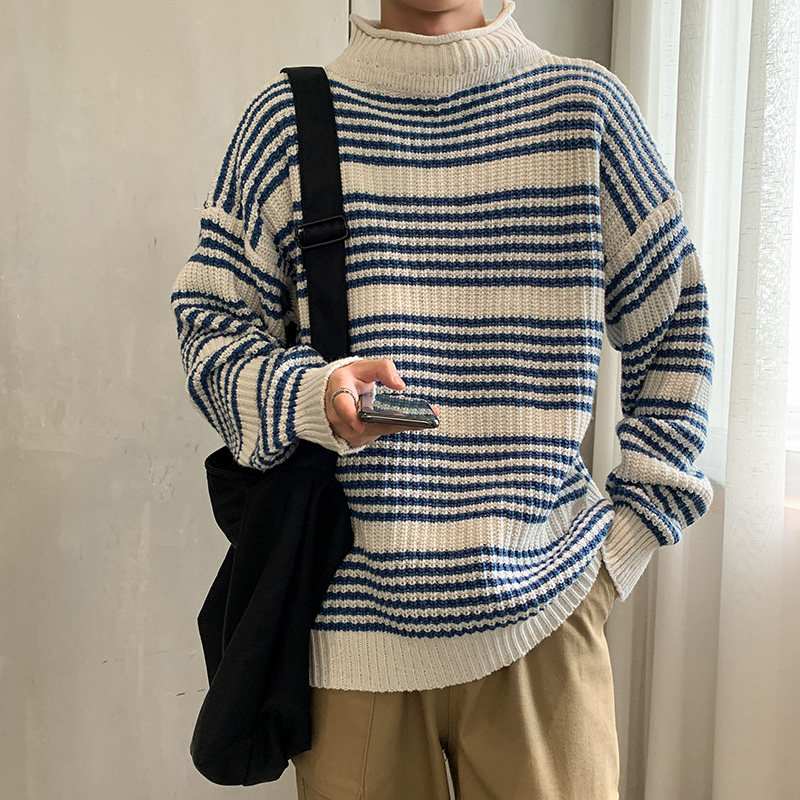 韩版小清新条纹海魂衫毛衣男秋冬宽松情侣套头针织衫T013-P55，男装针织衫/毛衣，星座1501