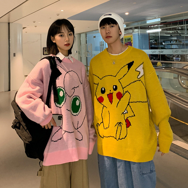秋冬韩版潮流卡通情侣毛衣宽松慵懒套头个性针织衫QT809-P75图片
