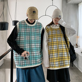 韩版格子背心情侣无袖针织衫加厚潮流毛衣男女上衣外套QT801-P55，男装针织衫/毛衣，星座1501