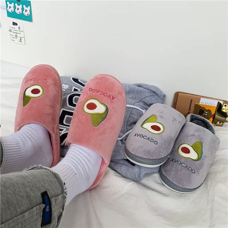 Autumn and winter Korean new avocado lovers cotton slippers home indoor antiskid thickened fashion drag man
