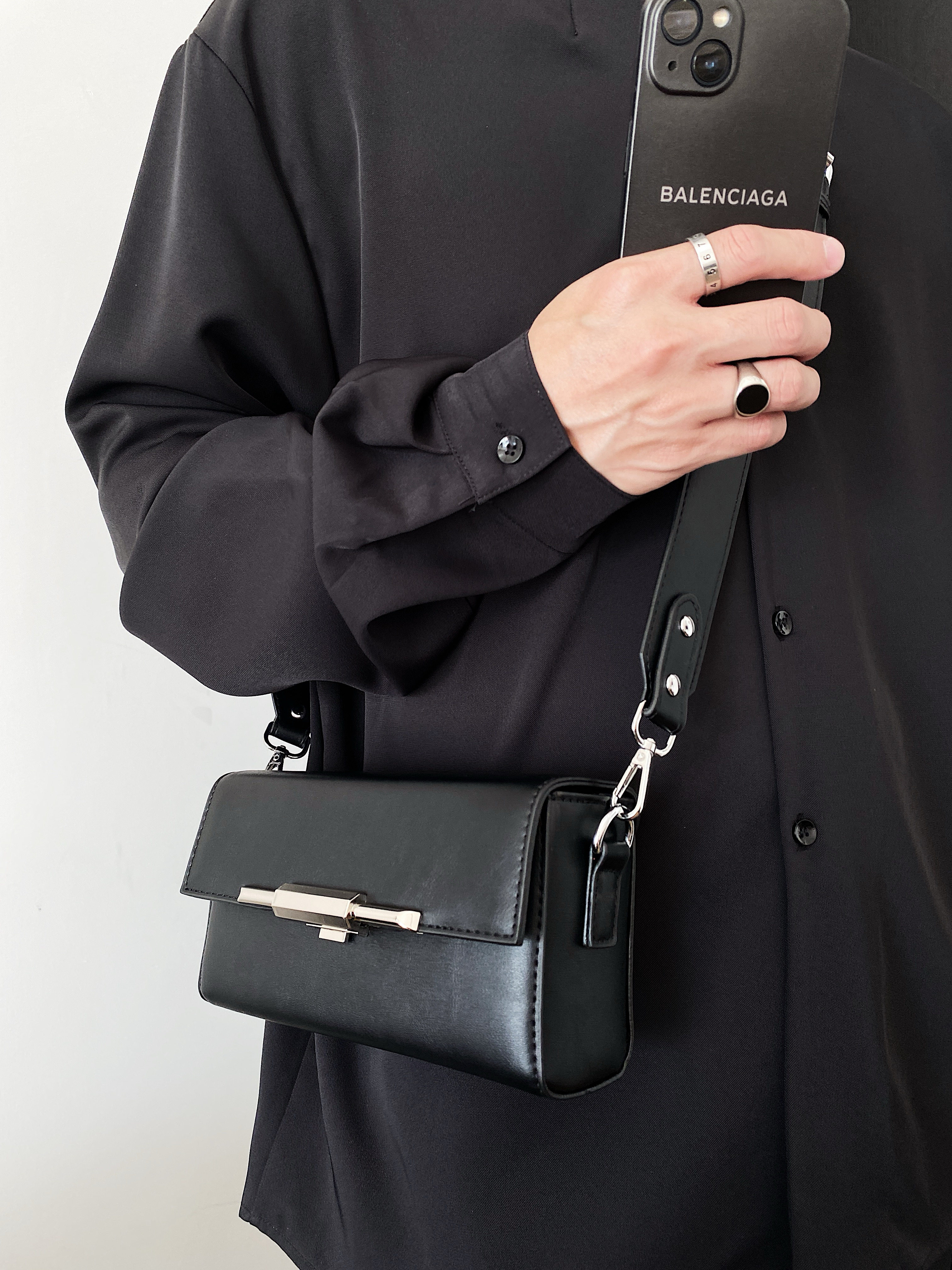 高级设计感盒子包男士潮牌斜挎包小方包单肩包FC65-P65，鞋类箱包手腕包，星座1501