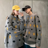 秋冬韩版笑脸情侣毛衣潮流宽松时尚灰套头针织衫男QT816-P68，男装针织衫/毛衣，星座1501