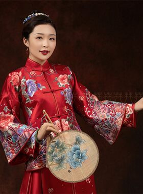 華芬嫁衣 2021款秀禾服定制中式婚纱 宫廷牡丹蝴蝶纯苏绣新娘礼服
