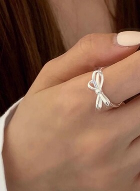 U.CA韩国out of label蝴蝶结戒指女ins小众设计感925纯银交叉指戒