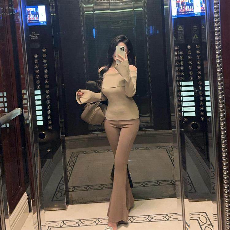 纯色高腰弹力裤显瘦显高微喇裤