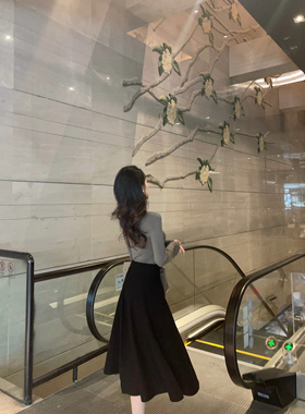 mmm collection 优雅黑天鹅廓形黑色针织半身裙女显瘦大裙摆伞裙