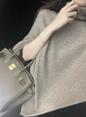 mmm collection 温柔姐姐羊毛披肩斗篷高领毛衣女气质外搭上衣