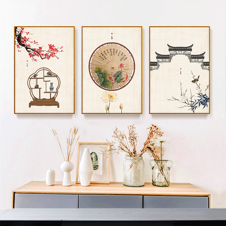 新中式创意民族图案建筑节气国画水彩装饰画画芯微喷打印画心画布图片
