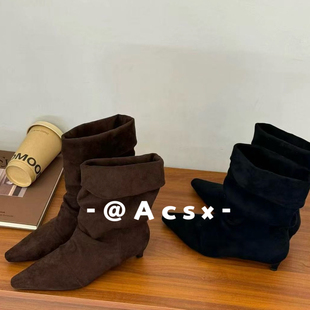 【阿茶】气质风格~2025冬季新款加绒细跟增高短靴时装靴女