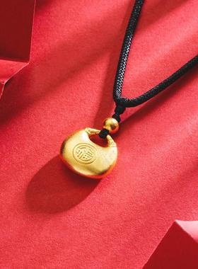 古法沙金福字小金锁项链男女小孩饰品网红小胖福锁包挂饰爆款