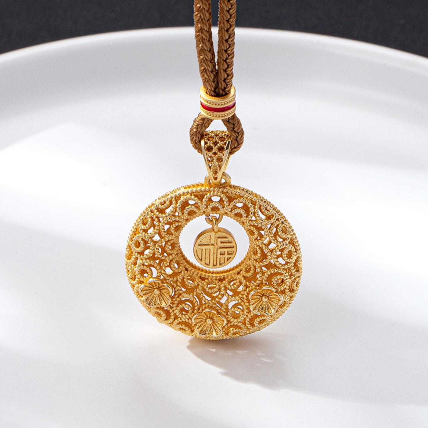 镂空捕梦网福字项链女款