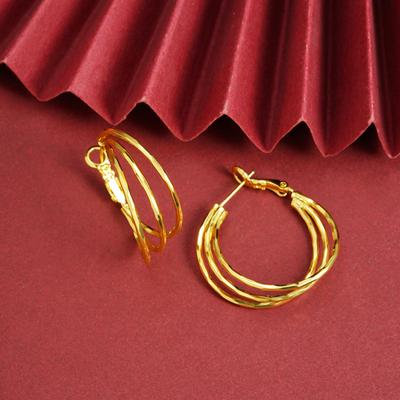 古法沙金三层圆环耳圈女饰