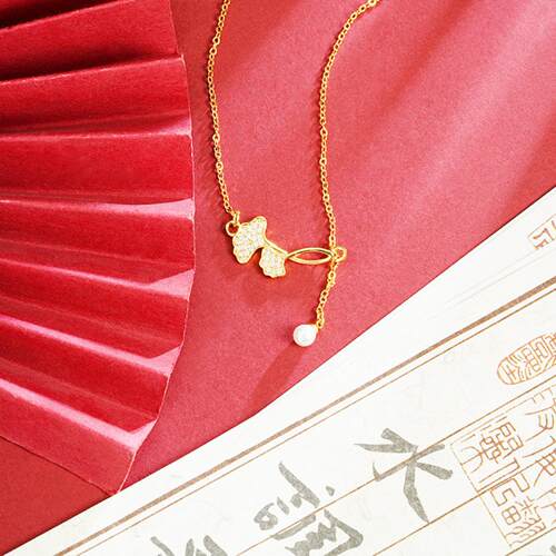 韩版越南沙金镶钻叶形流苏锁骨链