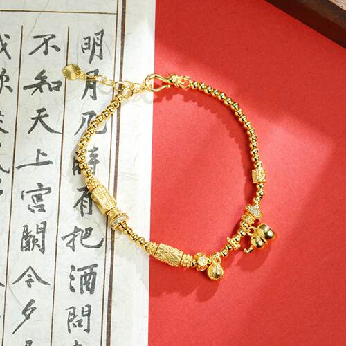 国潮古法沙金手串简约葫芦珠珠福禄算盘手链女宫廷风饰品