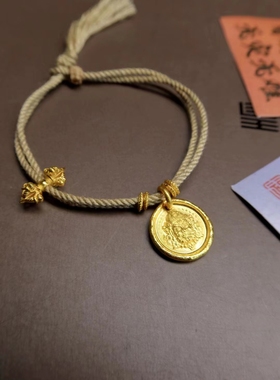 兔年新款手工鉴刻黄财神金刚杵古法沙金配件手链手绳男女同款