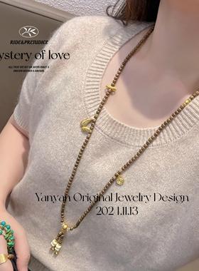 新中式国风天然虎眼石串珠长项链