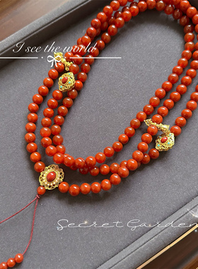 新年本命年红红火火玛瑙圆珠简约时尚国潮长款斜挎链项链毛衣链